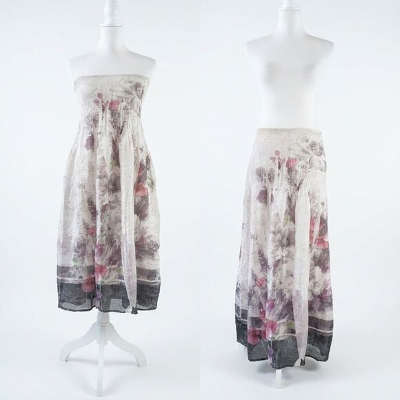 Lapis Dresses & Skirts - Lapis One Size Floral Strapless Smocked Tube Midi Dress Maxi Skirt 2 Way Boho
